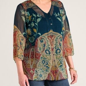 Soft Surroundings Melaya Tunic & Tank Floral Bohemian Top Plus Size 1X New